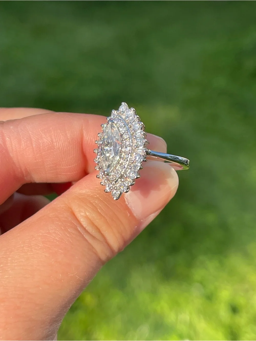 Marquise Moissanite Double Halo Ring